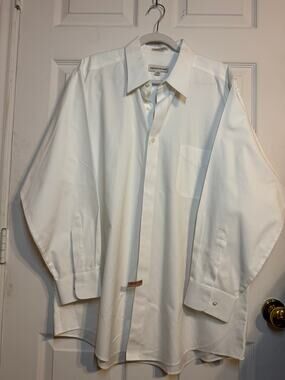 Pronto Uomo White Dress Shirt Men XXL 18 34/35 Perfect Pinpoint Oxford Cotton LS
